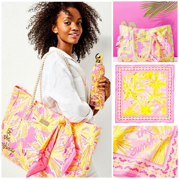 🌞 Lilly Pulitzer, "Be The Sunshine" Bursting Floral Bandana Scarf - Picture 2 of 16